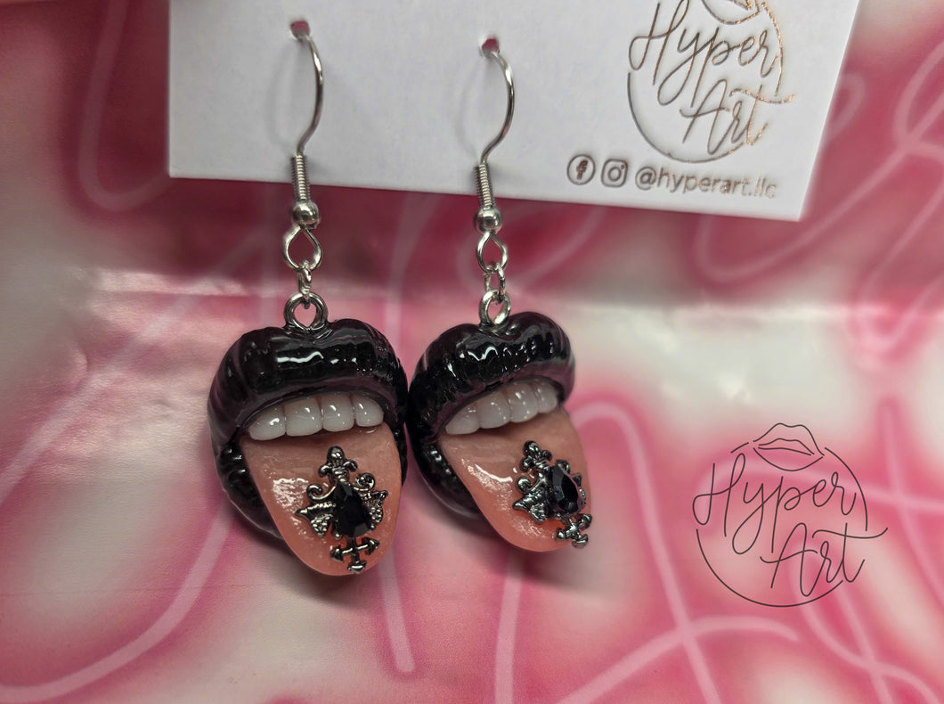 Lilith Noir Micro Mouth Earrings